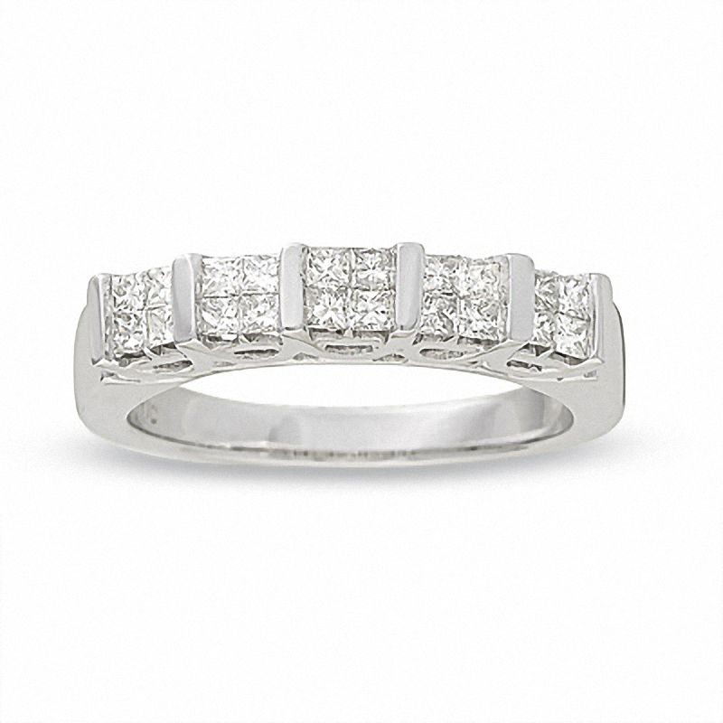 Main Image 1 of 1/2 CT. T.W. Diamond Five Stone Bypass Ring in 14K White Gold