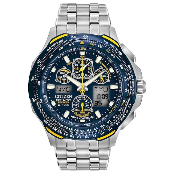 Men's Citizen Eco-DriveÂ® Promaster Skyhawk A-T Blue Angels Chronograph Watch with Blue Dial (Model: Jy0040-59L)