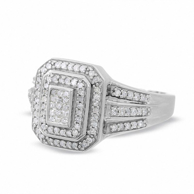 Main Image 3 of 1/3 CT. T.W. Framed Emerald-Shaped Diamond Ring in 10K White Gold