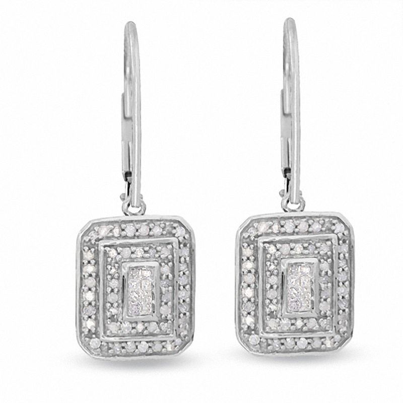 Main Image 1 of 1/3 CT. T.W. Framed Emerald Shaped Diamond Earrings in 10K White Gold