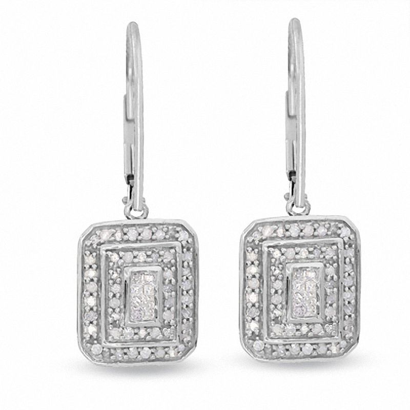 1/3 CT. T.W. Framed Emerald Shaped Diamond Earrings in 10K White Gold