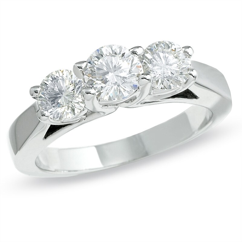 Main Image 1 of Celebration Lux® 1-1/2 CT. T.W. Certified Diamond Three Stone Ring in 18K White Gold (I/SI2)