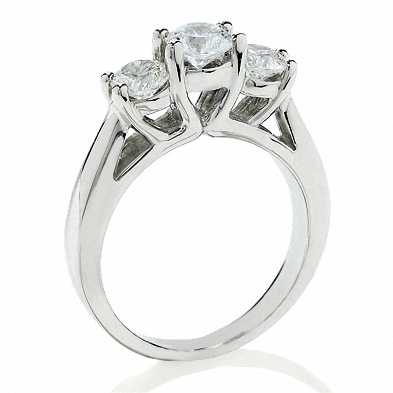 Main Image 3 of Celebration Lux® 1-1/2 CT. T.W. Certified Diamond Three Stone Ring in 18K White Gold (I/SI2)