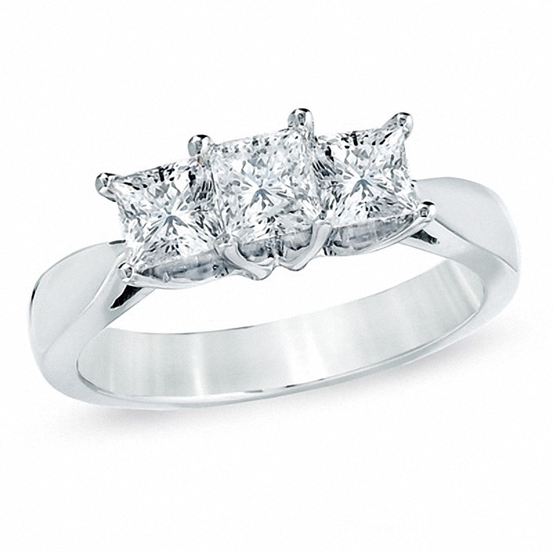 Main Image 1 of Celebration Lux® 1 CT. T.W. Princess-Cut Certified Diamond Three Stone Ring in 14K White Gold (I/SI2)