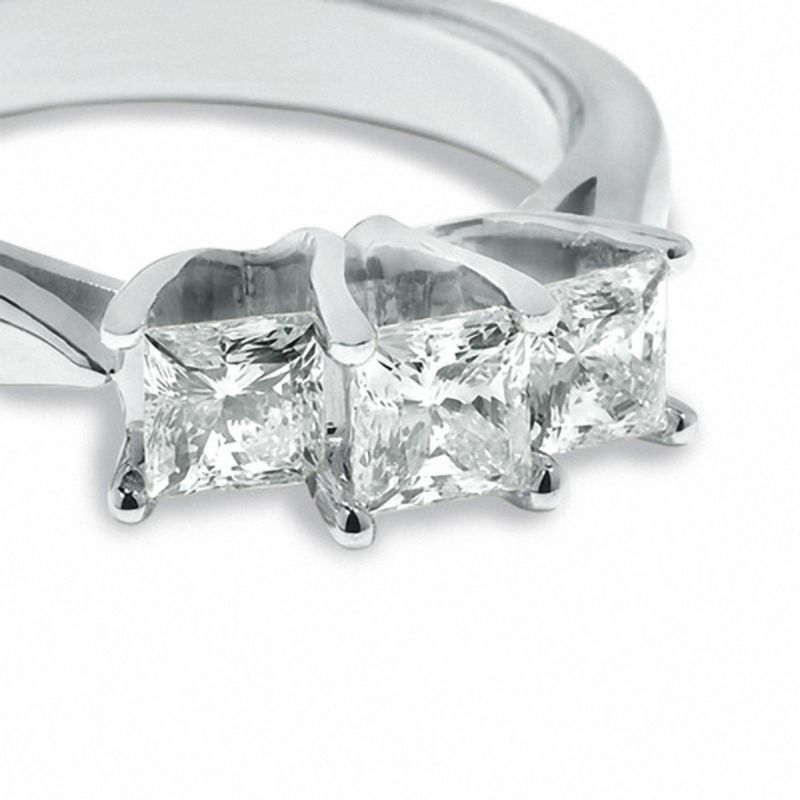 Main Image 2 of Celebration Lux® 1 CT. T.W. Princess-Cut Certified Diamond Three Stone Ring in 14K White Gold (I/SI2)