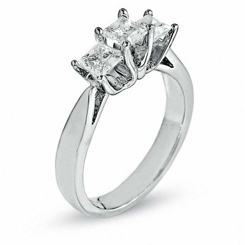 Main Image 3 of Celebration Lux® 1 CT. T.W. Princess-Cut Certified Diamond Three Stone Ring in 14K White Gold (I/SI2)