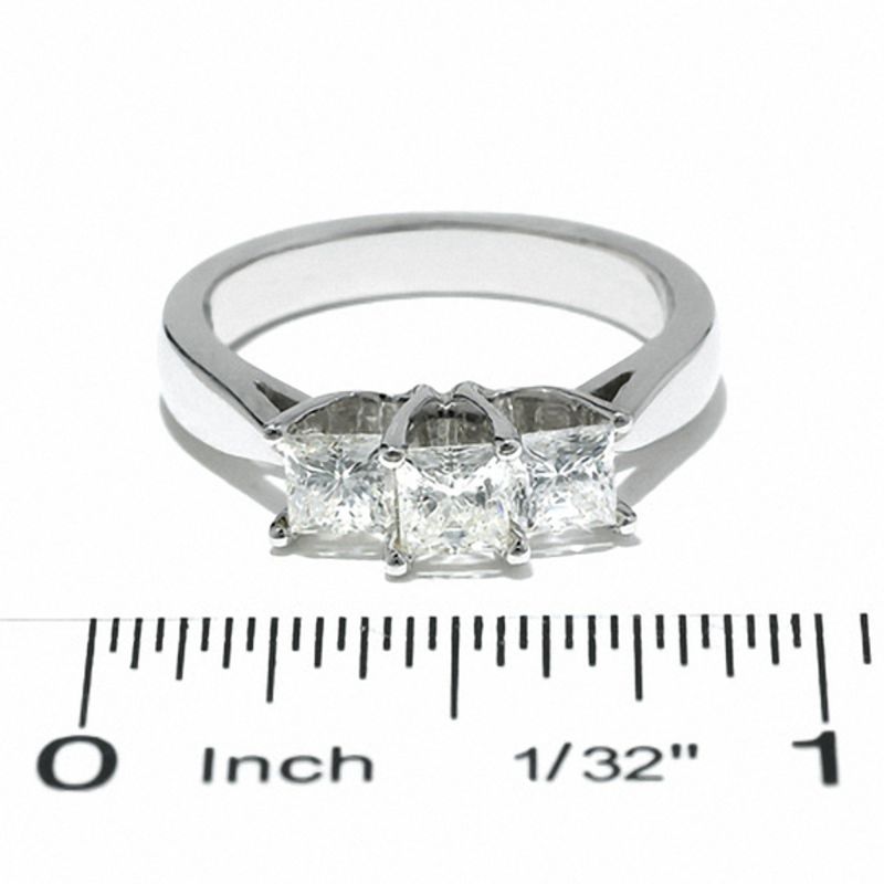 Main Image 4 of Celebration Lux® 1 CT. T.W. Princess-Cut Certified Diamond Three Stone Ring in 14K White Gold (I/SI2)