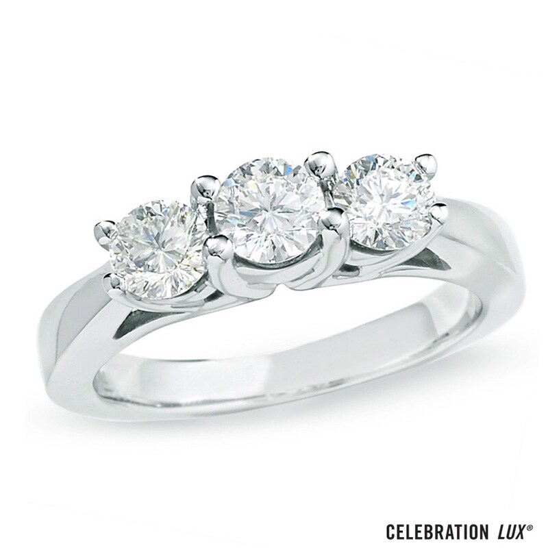 Main Image 1 of Celebration Lux® 1 CT. T.W. Certified Diamond Three Stone Ring in 14K White Gold (I/SI2)