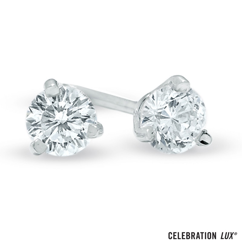 Main Image 1 of Celebration Lux® 1/3 CT. T.W. Certified Diamond Solitaire Stud Earrings in 18K White Gold (I/SI2)