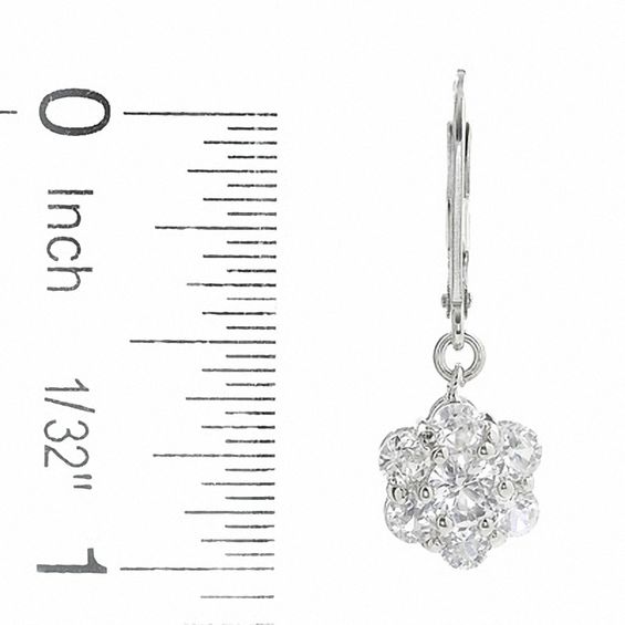 Lab-Created White Sapphire Flower Leverback Earrings in Sterling Silver