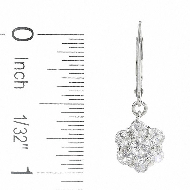 Lab-Created White Sapphire Flower Leverback Earrings in Sterling Silver