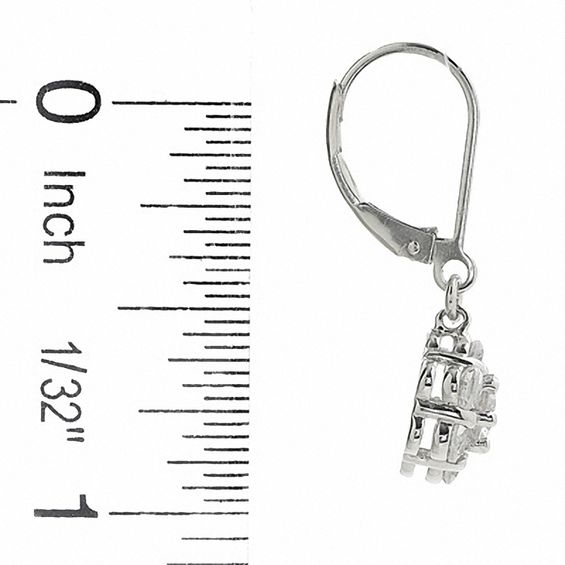 Lab-Created White Sapphire Flower Leverback Earrings in Sterling Silver