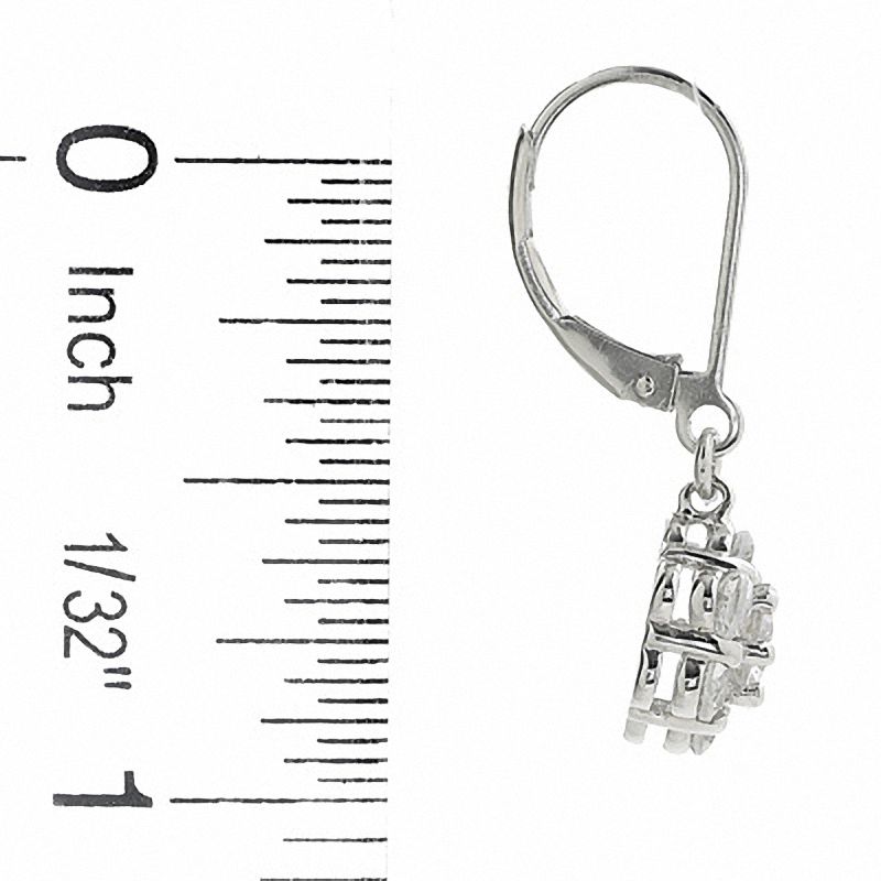 Lab-Created White Sapphire Flower Leverback Earrings in Sterling Silver