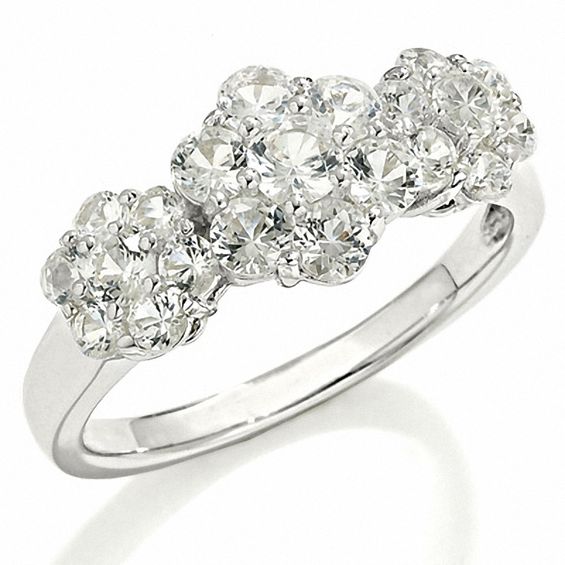 Lab-Created White Sapphire Flower Ring in Sterling Silver