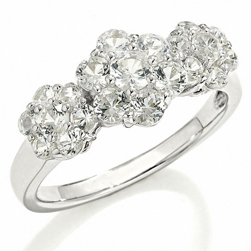Lab-Created White Sapphire Flower Ring in Sterling Silver