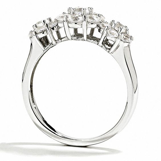 Lab-Created White Sapphire Flower Ring in Sterling Silver