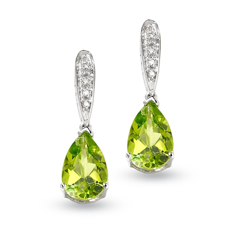 Pear-Shaped Peridot Earrings in 10K White Gold with Diamond Accents