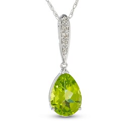 Pear-Shaped Peridot Pendant in 10K White Gold with Diamond Accents
