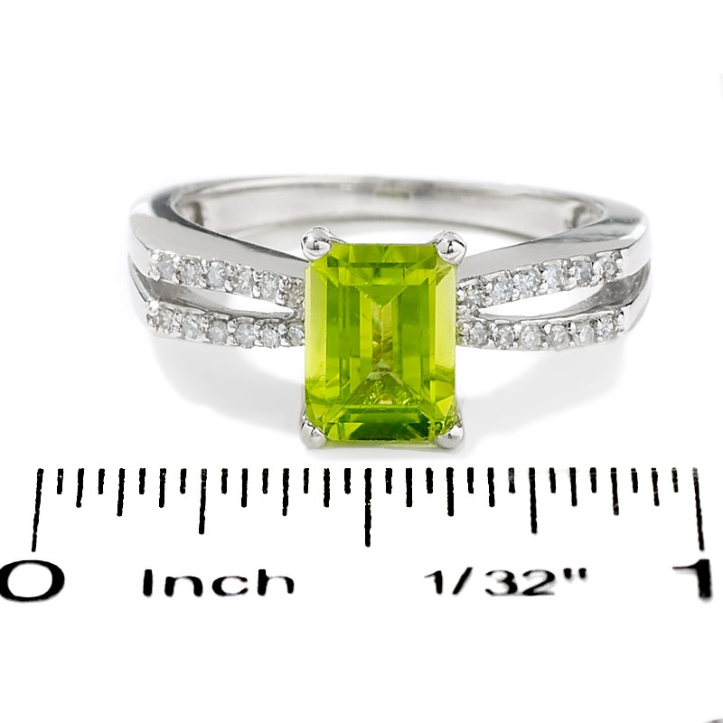 Emerald-Cut Peridot Ring in 10K White Gold with Diamond Accents