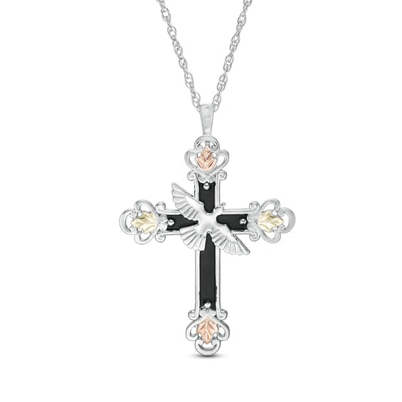 Black Hills Gold Oxidized Cross with Dove Pendant in Sterling Silver Black Hills Gold Oxidized Cross with Dove Pendant in Sterling Silver