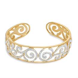 Diamond Accent Scroll Cuff Bracelet in Sterling Silver with 18K Gold Plate - 7.25&quot;