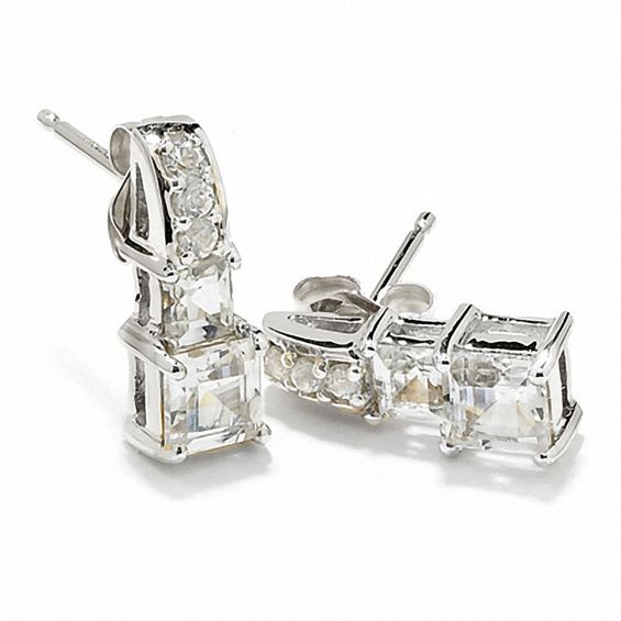 Princess-Cut Lab-Created White Sapphire Earrings in 10K White Gold