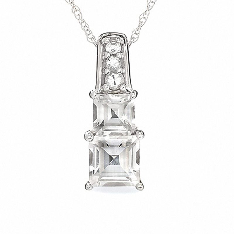 Main Image 1 of Princess-Cut Lab-Created White Sapphire Pendant in 10K White Gold
