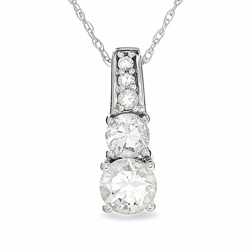 Main Image 1 of Lab-Created White Sapphire Drop Pendant in 10K White Gold