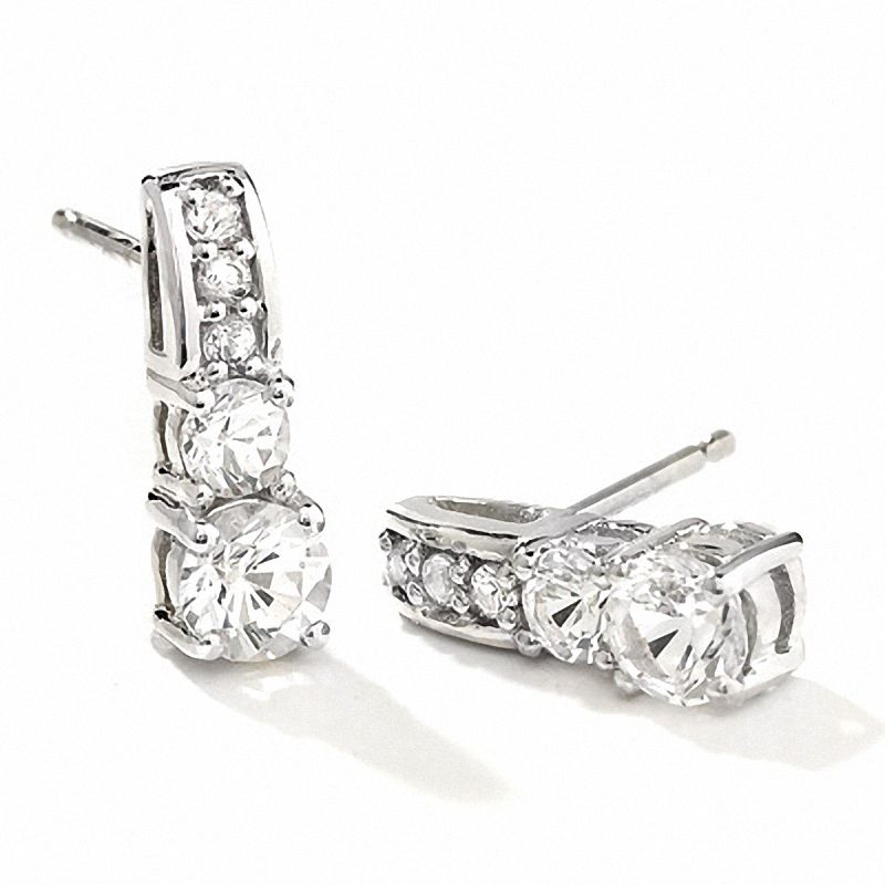 Main Image 1 of Lab-Created White Sapphire Drop Earrings in 10K White Gold