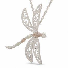 Black Hills Gold Tilted Dragonfly Pendant in Sterling Silver