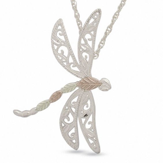 Black Hills Gold Tilted Dragonfly Pendant in Sterling Silver