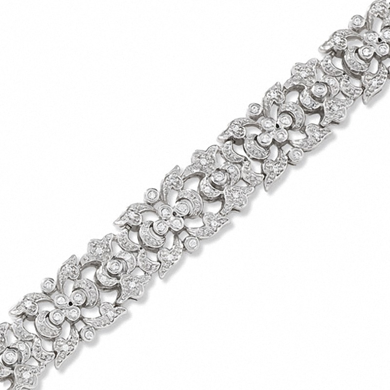 Main Image 1 of 1/2 CT. T.W. Diamond Vintage-Style Scroll Bracelet in Sterling Silver