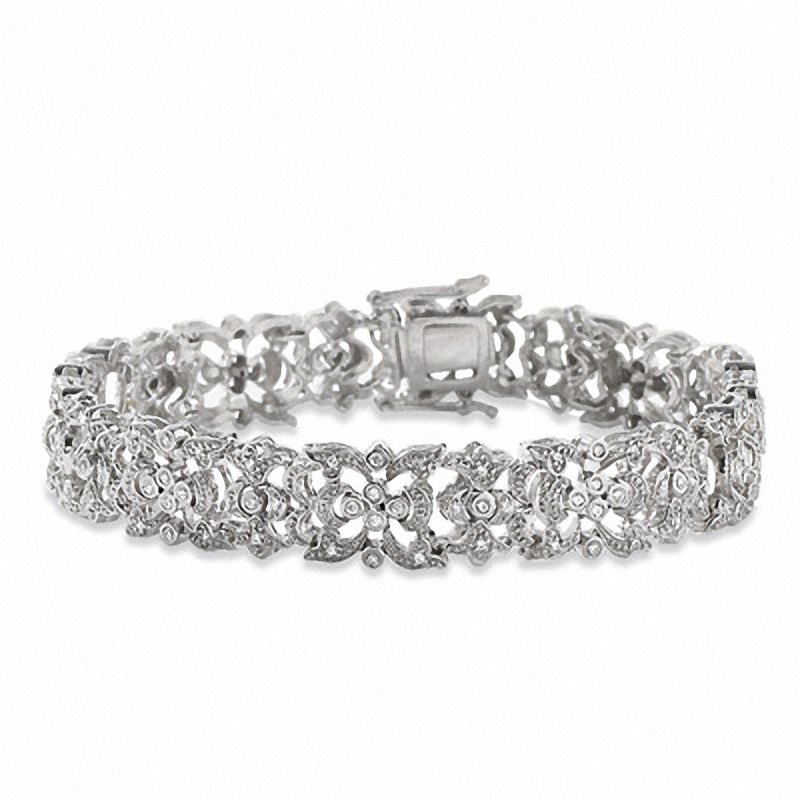 1/2 CT. T.W. Diamond Vintage-Style Scroll Bracelet in Sterling Silver