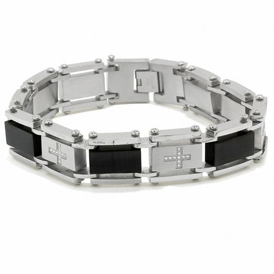 1/4 CT. T.w. Diamond Two-Tone Stainless Steel Cross Bracelet - 8.5"