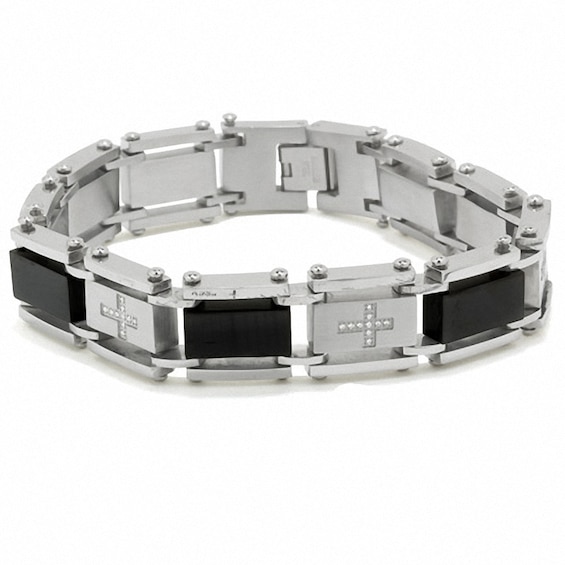 1/4 CT. T.w. Diamond Two-Tone Stainless Steel Cross Bracelet - 8.5"