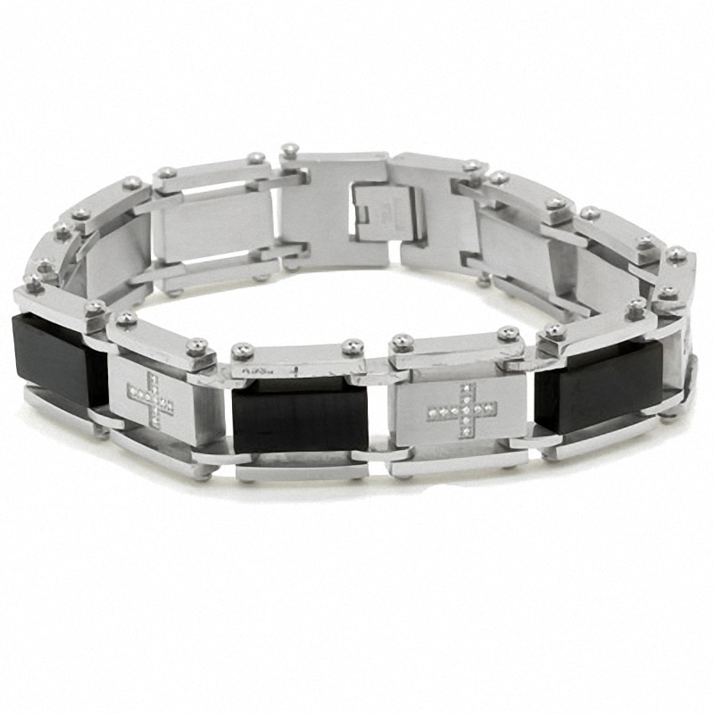 Men's 1/4 CT. T.W. Diamond Two-Tone Stainless Steel Cross Bracelet - 8.5"