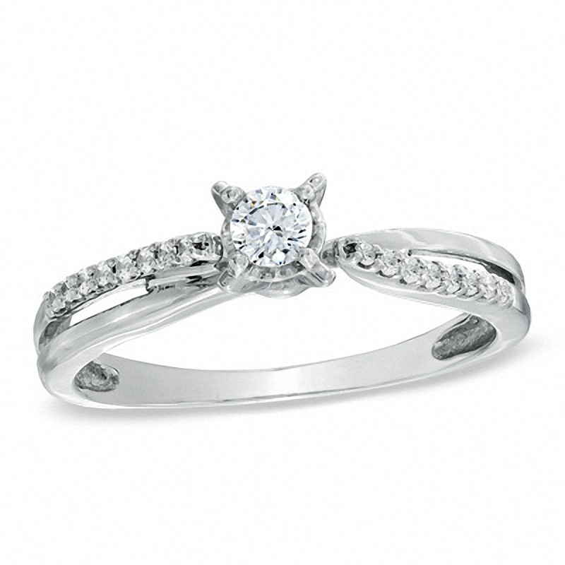 Main Image 1 of 1/4 CT. T.W. Diamond Crisscross Promise Ring in 10K White Gold