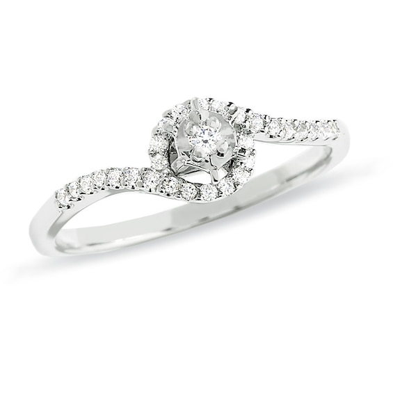 1/10 CT. T.w. Diamond Bypass Promise Ring in 10K White Gold