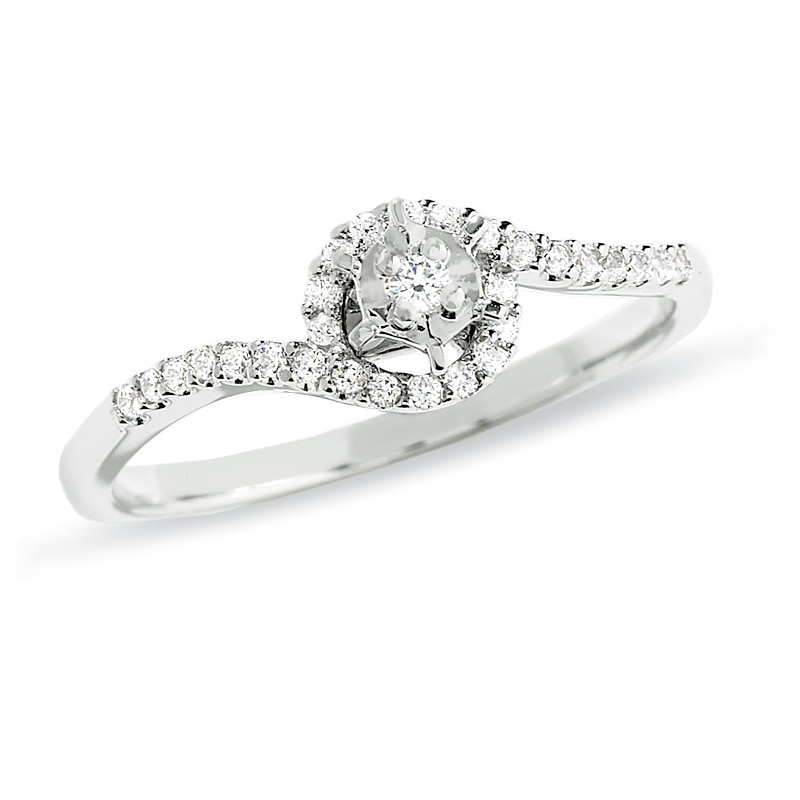 1/10 CT. T.W. Diamond Bypass Promise Ring in 10K White Gold