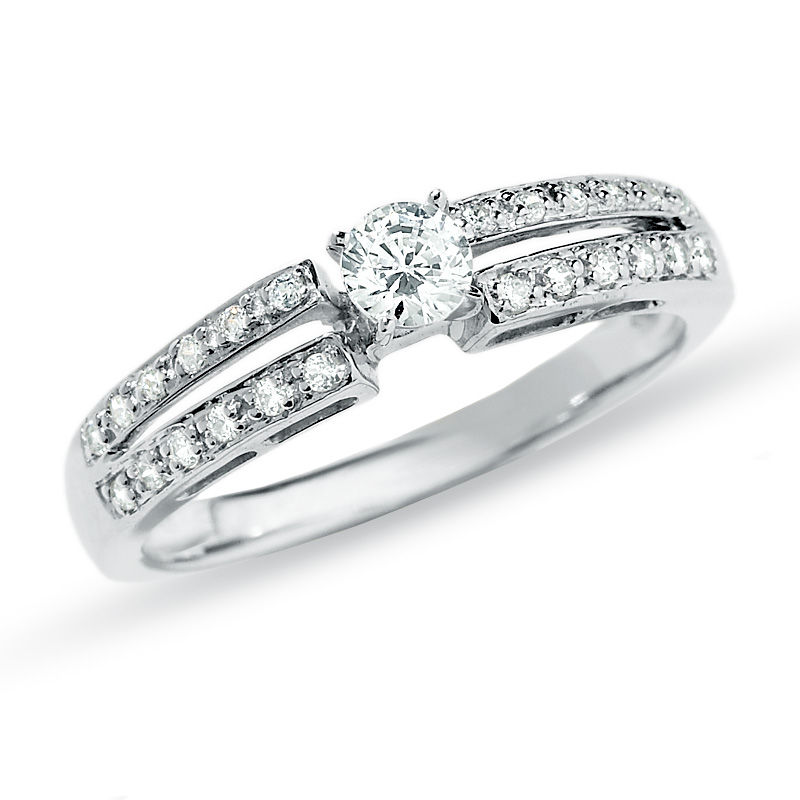 Main Image 1 of 1/4 CT. T.W. Diamond Split Shank Promise Ring in 10K White Gold