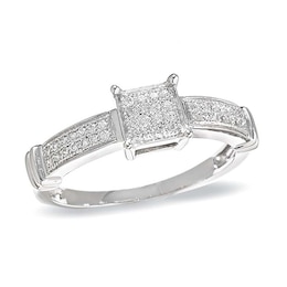 1/8 CT. T.W. Multi-Diamond Square Collar Ring in 10K White Gold