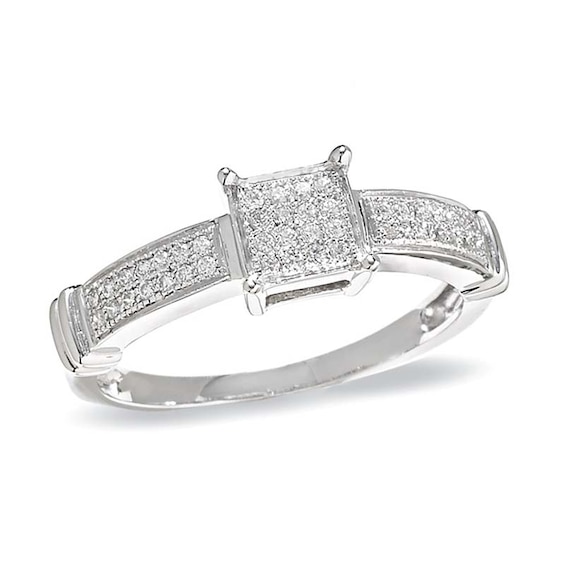 1/8 CT. T.w. Multi-Diamond Square Collar Ring in 10K White Gold