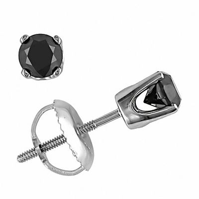 1 Ct T W Enhanced Black Diamond Stud Earrings In 14k White Gold