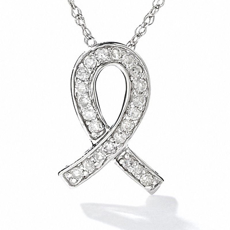 Zales Diamond Accent Awareness Ribbon Pendant in 10K White Gold