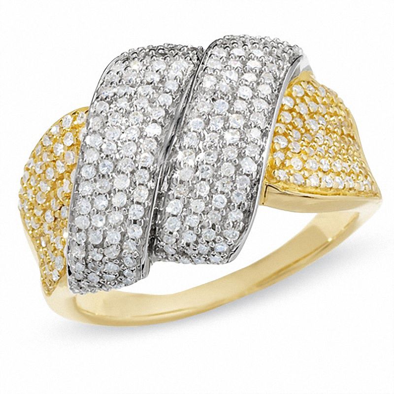 Main Image 1 of 3/4 CT. T.W. Diamond Pavé Foldover Band in 14K Gold