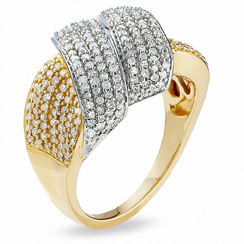 Main Image 2 of 3/4 CT. T.W. Diamond Pavé Foldover Band in 14K Gold
