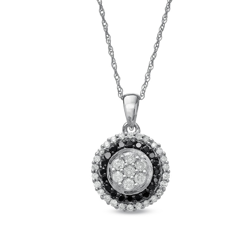 Main Image 1 of 1/2 CT. T.W. Enhanced Black and White Diamond Flower Pendant in 10K White Gold