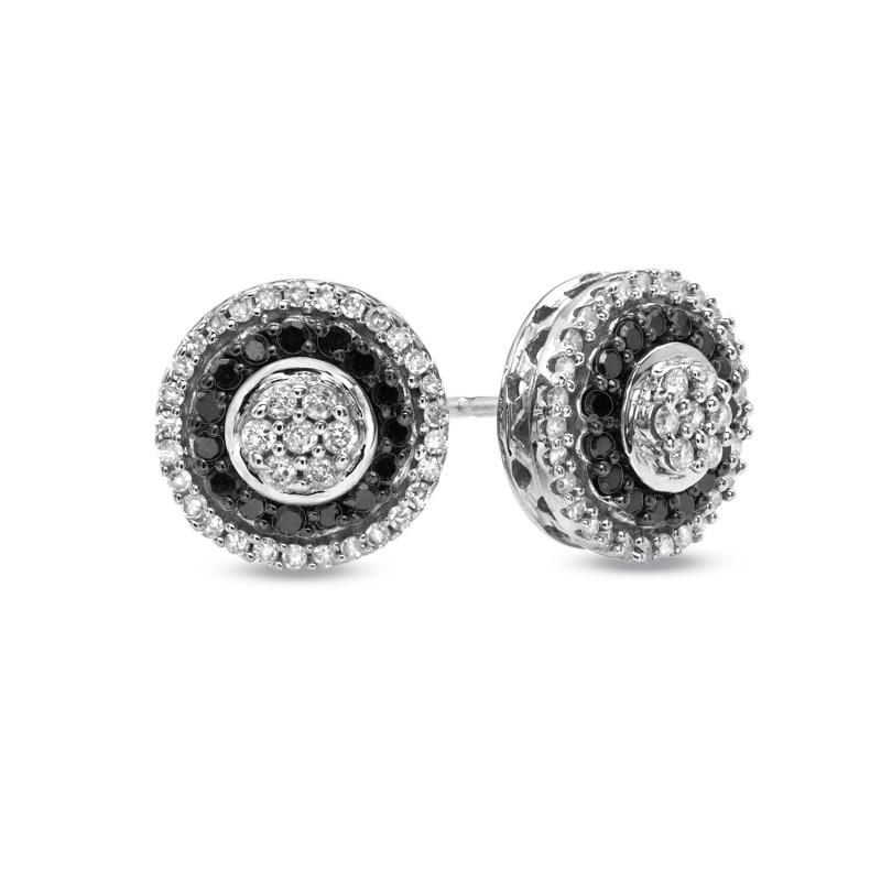 1/2 CT. T.W. Enhanced Black and White Diamond Flower Earrings in 10K ...