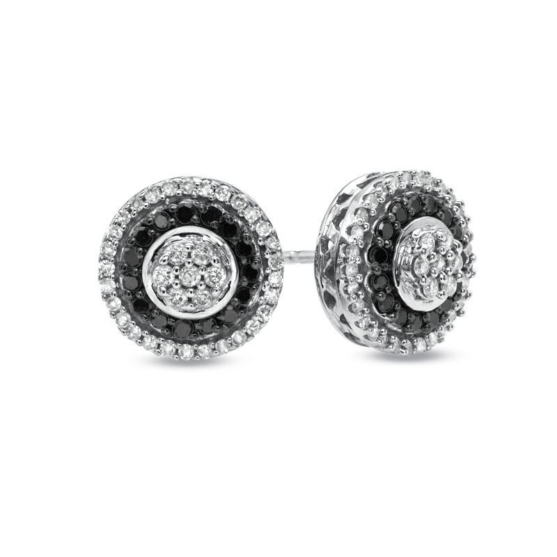 Main Image 1 of 1/2 CT. T.W. Enhanced Black and White Diamond Flower Earrings in 10K White Gold