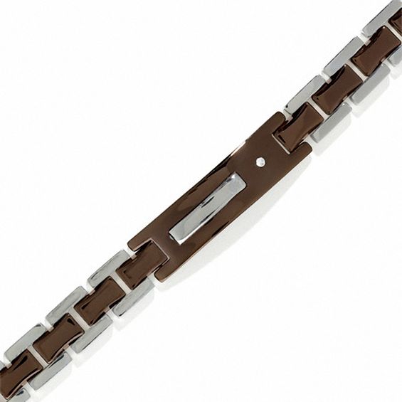 Men's Two-Tone Brown Stainless Steel ID Bracelet with Diamond Accents